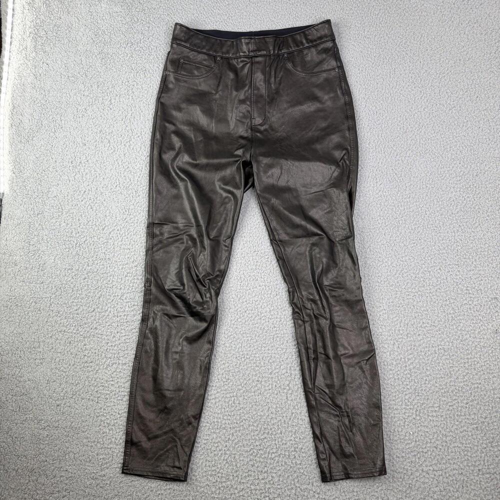SPANX Black Faux Leather Skinny High Rise Pull On Ankle Pants Women's Medium